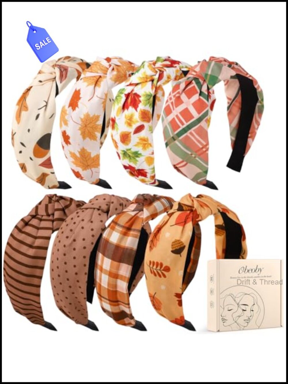 8 Pack Fall Headbands for Women Knotted Autumn Hairbands Polyester